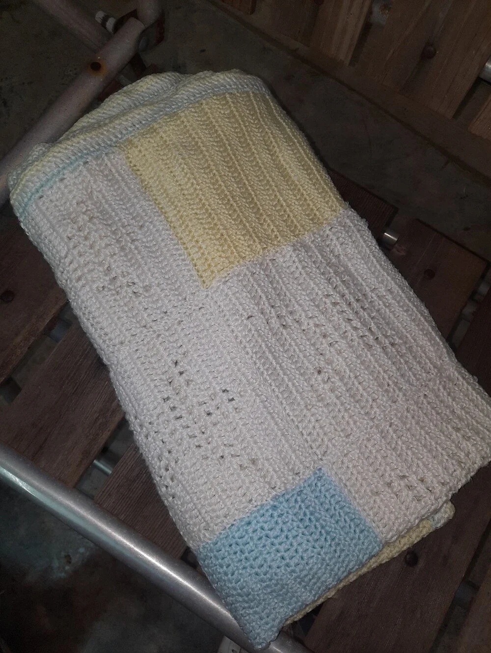 Handmade Crochet Star Baby Blanket in White, Blue & Yellow